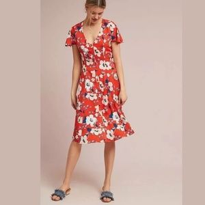 Anthropologie London Rose Open Back Floral Dress S